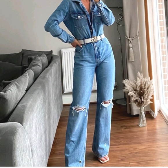 Zara Pants - NWT ZARA Ripped Denim Jeans Jumpsuit M